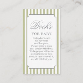 Cartão De Informações Sage Green Stripes Baby Shower Books for Baby Card