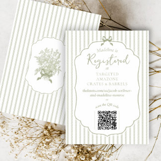 Cartão De Informações Sage Green Vintage Floral Bow Cute Bridal Shower