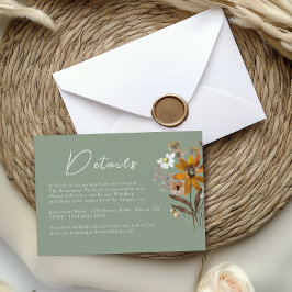 Cartão De Informações Sage Green Wildflower Boho Detalhes do Casamento