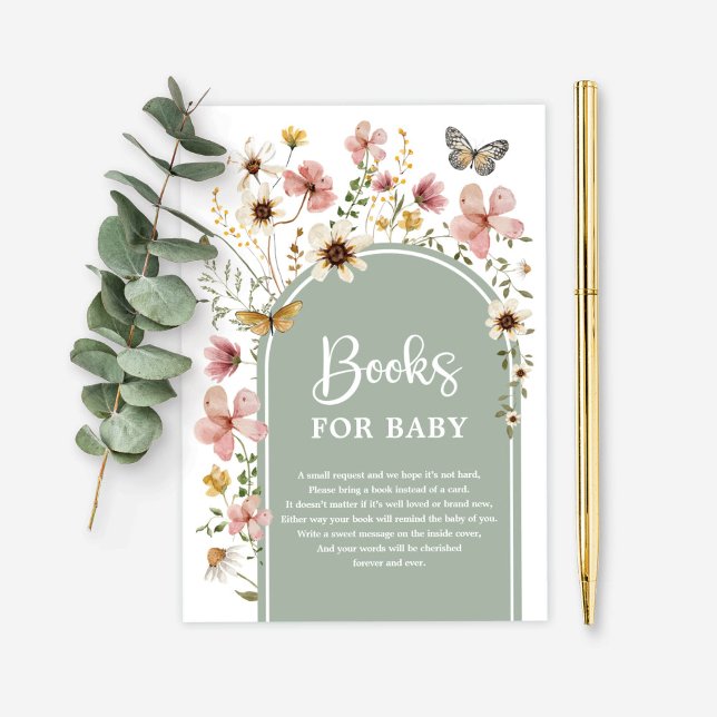 Cartão De Informações Sage Green Wildflower Butterfly Livros para Bebê (Criador carregado)
