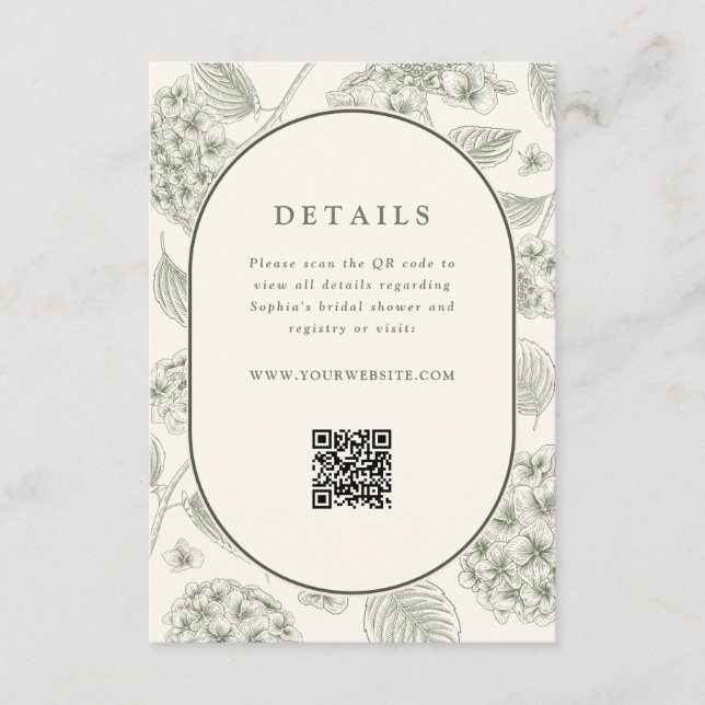 Cartão De Informações Sage Hydrangea Wedding Details QR Code  (Frente)