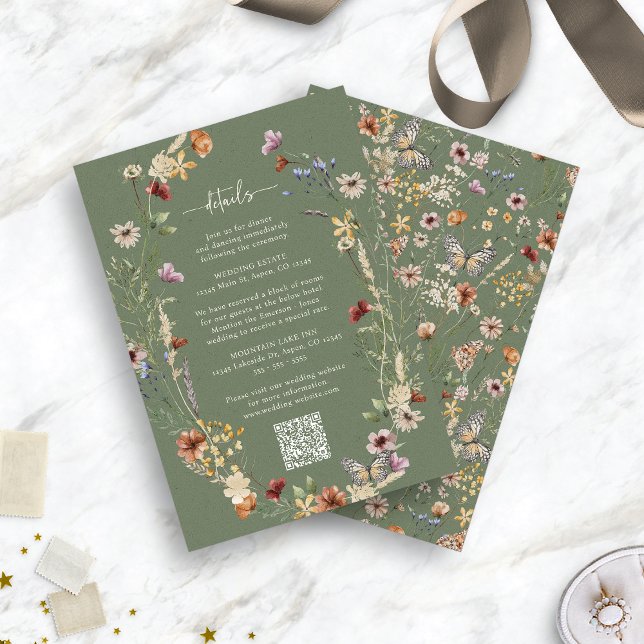 Cartão De Informações Sage Rustic Boho Wildflower Enclosure Card (Sage Green Rustic Boho Wildflower Enclosure Card QR Code by Painted Paperie
)