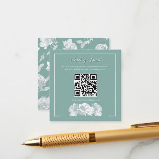Cartão De Informações Sage Verde Caligrafia QR Informações Casamento