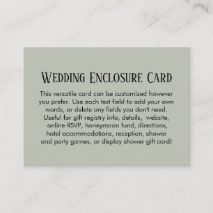 Cartão De Informações Sage Verde de Casamento Personalizado Simples