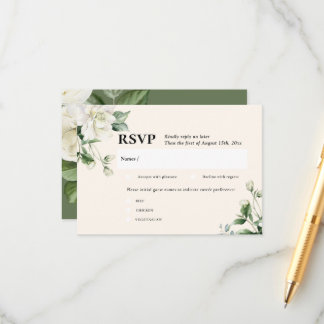 Cartão De Informações Sage Verde Eucalipto & Rosa Marfim Casamento RSVP 