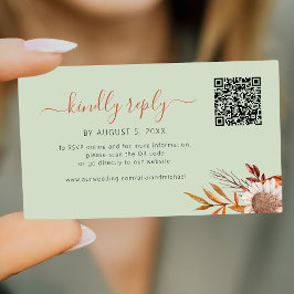 Cartão De Informações Sage verde outono boho casamento online rsvp