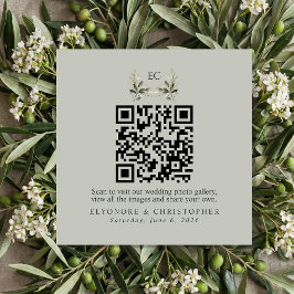 Cartão De Informações SageGreen Olive Branch Monogram Photos QR Code 