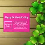 Cartão De Informações Saint Patrick Saudações a Rosa<br><div class="desc">Feliz Dia de São Patrício! Outro feriado para comemorar este mês de março e anunciar também o seu negócio ou promover o seu nome de marca. Verde é sempre a cor para este feriado, mas experimente também outras cores. Cartão cor-de-rosa que você pode personalizar para colocar sua marca de negócios...</div>