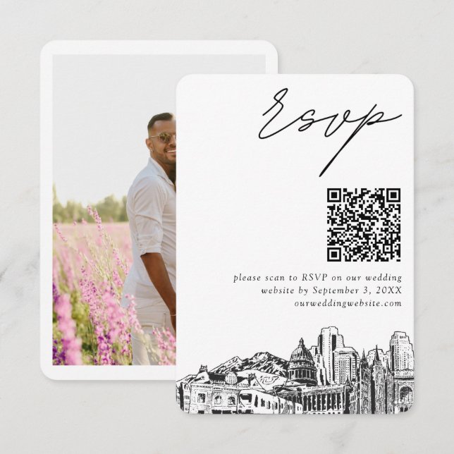 Cartão De Informações Salt Lake City Wedding RSVP Código QR Pequeno (Frente/Verso)