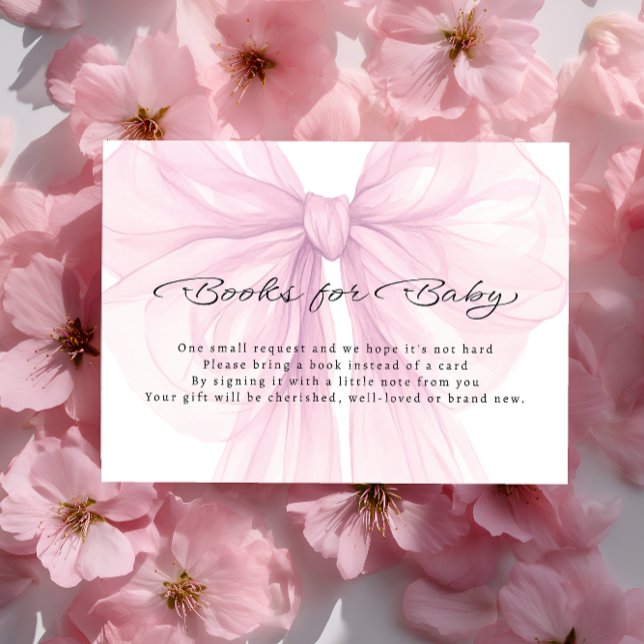 Cartão De Informações Script Blush Bow Books for Baby Insert (Criador carregado)