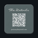 Cartão De Informações Script de Detalhes de RSVP de Casamento QR Código<br><div class="desc">Simples Script Wedding Detalhes da Placa de Gabinete de Código QR em Teal Escuro</div>