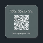 Cartão De Informações Script de Detalhes de RSVP de Casamento QR Código<br><div class="desc">Simples Script Wedding Detalhes da Placa de Gabinete de Código QR em Teal Escuro</div>