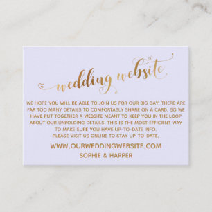 Cartão De Informações Script Dourado de Corações no Site de Casamento de