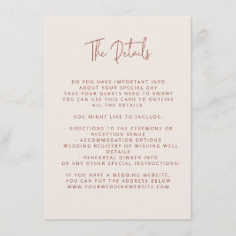Cartão De Informações Script Font Modern Wedding Terracotta & Cream