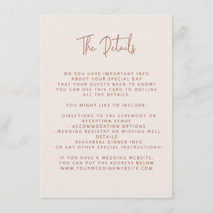 Cartão De Informações Script Font Modern Wedding Terracotta & Cream