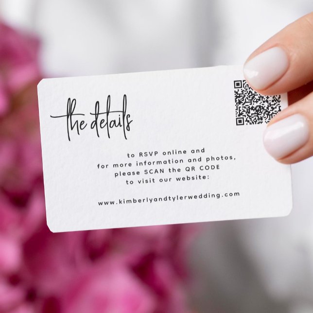 Cartão De Informações Script moderno CÓDIGO QR CÓDIGO RSVP moderno casam (You can choose the ROUNDED CORNERS option)
