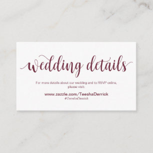 Cartão De Informações Script Rústico, Borgonha, Detalhes do Casamento, H