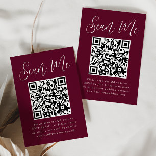 Cartão De Informações Script Simples Código QR Borgonha RSVP Casamento