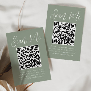 Cartão De Informações Script Simples Código QR Verde Sage RSVP Casamento