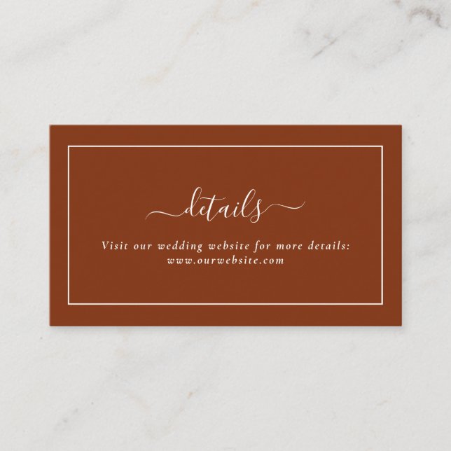 Cartão De Informações Script Terracotta Wedding Details Enclosure Card (Frente)
