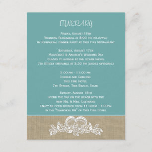 Cartão De Informações Sea Garland Beach Wedding Itinerary