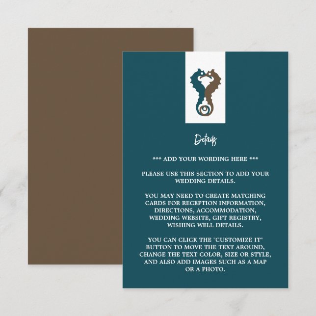 Cartão De Informações Seacavalo Romance, Detalhe do Casamento de Praia (Frente/Verso)