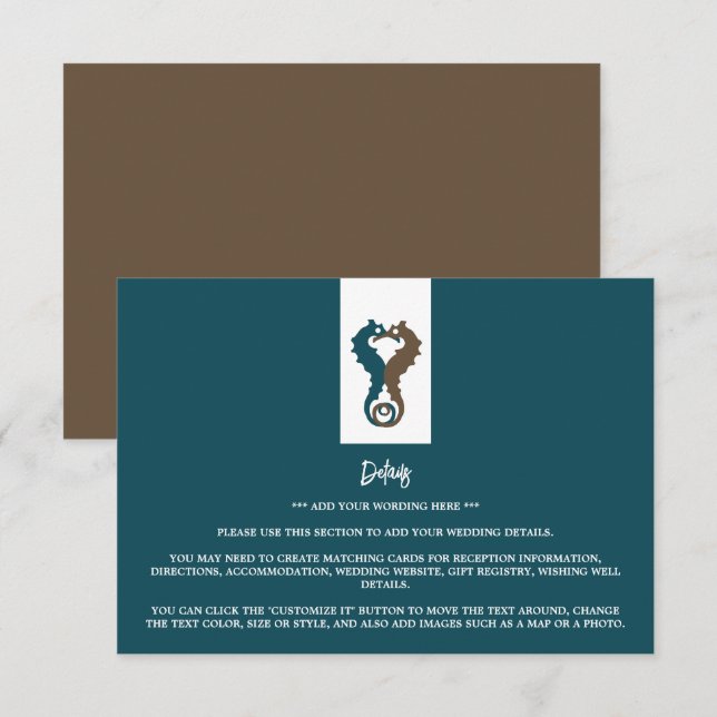 Cartão De Informações Seacavalo Romance, Detalhe do Casamento de Praia (Frente/Verso)