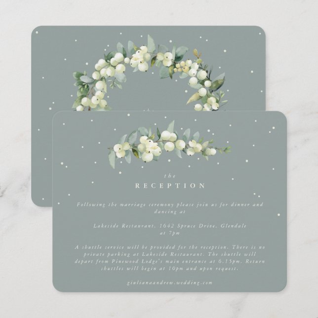Cartão De Informações Seafoam Snowberry+Eucalyptus Recepção de casamento (Frente/Verso)