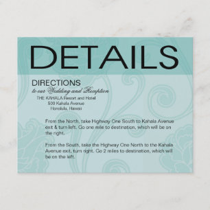 Cartão De Informações Seashell Dreams Beach Wedtions Directions aqua