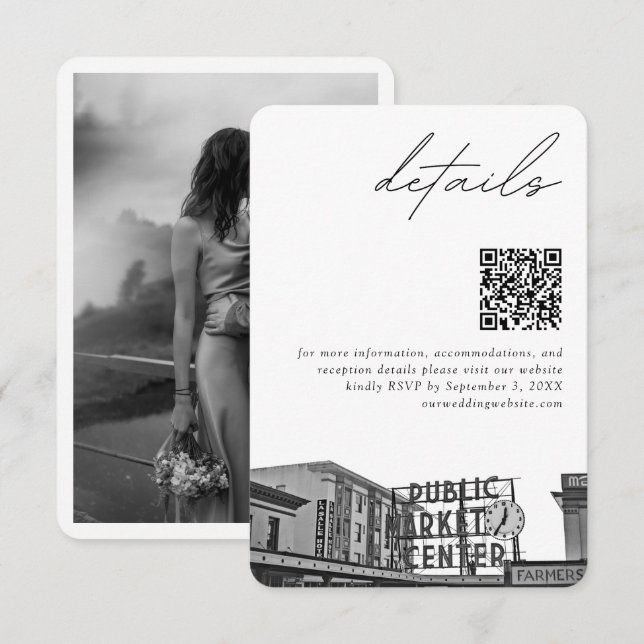 Cartão De Informações Seattle Wedding Pikes Localização Detalhes QR Códi (Frente/Verso)