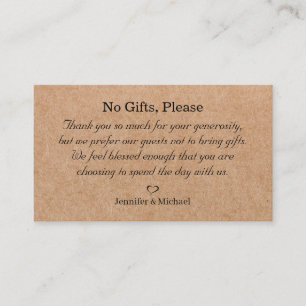 Cartão De Informações sem presentes, por favor, nota sobre presentes de