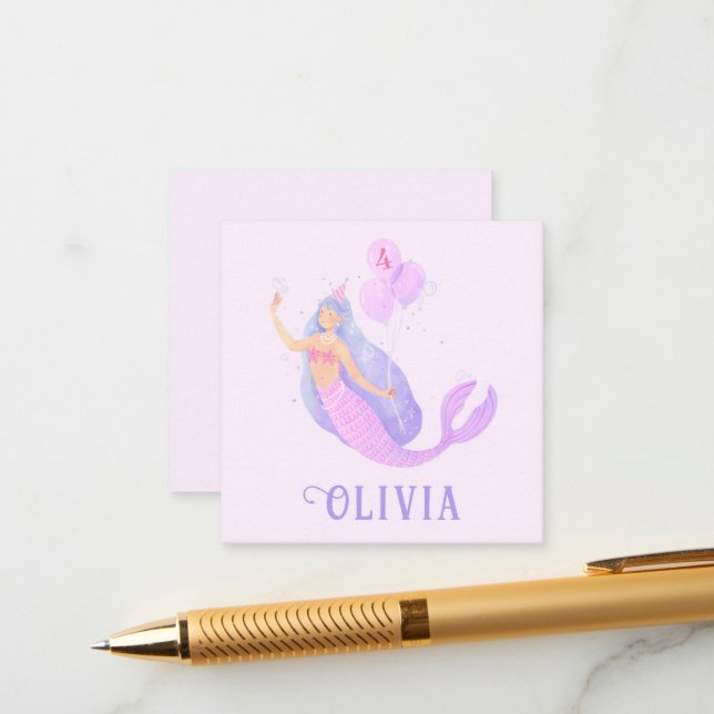 Cartão De Informações Sereia Sob Festa De Idade Da Menina De Aniversário (Frente/Verso In Situ)