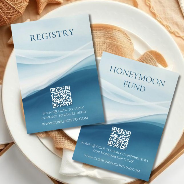 Cartão De Informações Serene Blue Abstract Beach Wedding Registry (Serene Blue Abstract Beach Wedding Registry Enclosure Card)