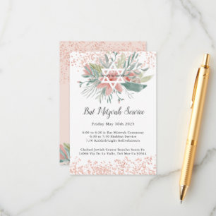 Cartão De Informações Serviço de Bat Mitzvah Floral Rosa Elegante