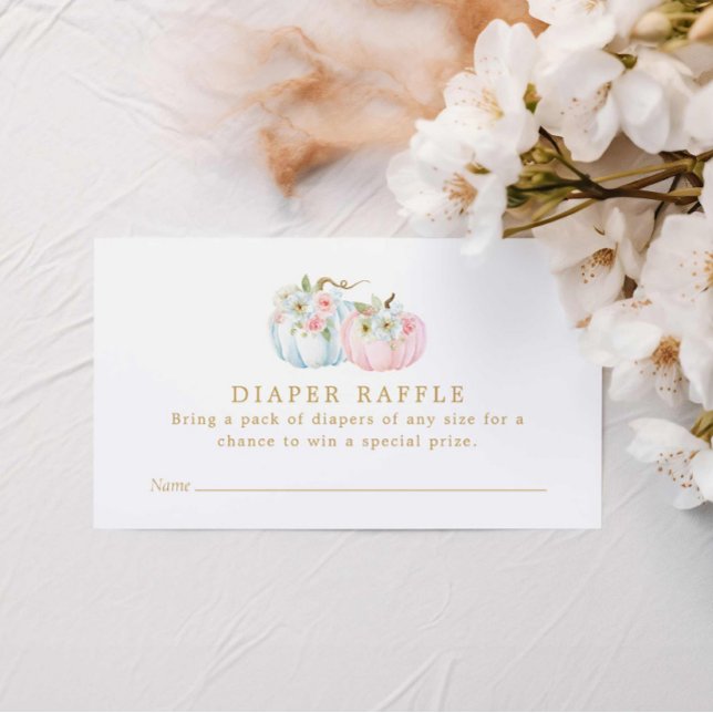 Cartão De Informações Sexo de Abóbora Rosa e Azul Revela Fralda Raffle (Fall Gender Reveal Diaper Raffle Ticket)