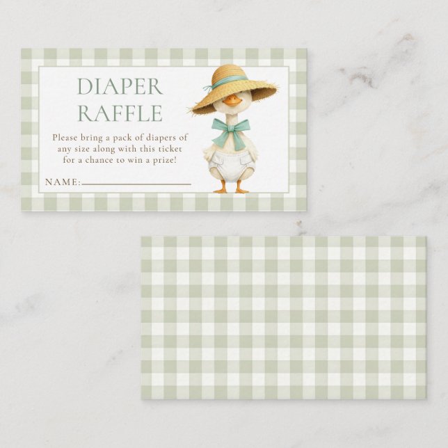 Cartão De Informações Silly Goose Gingham Diaper Raffle Baby Shower  (Frente/Verso)