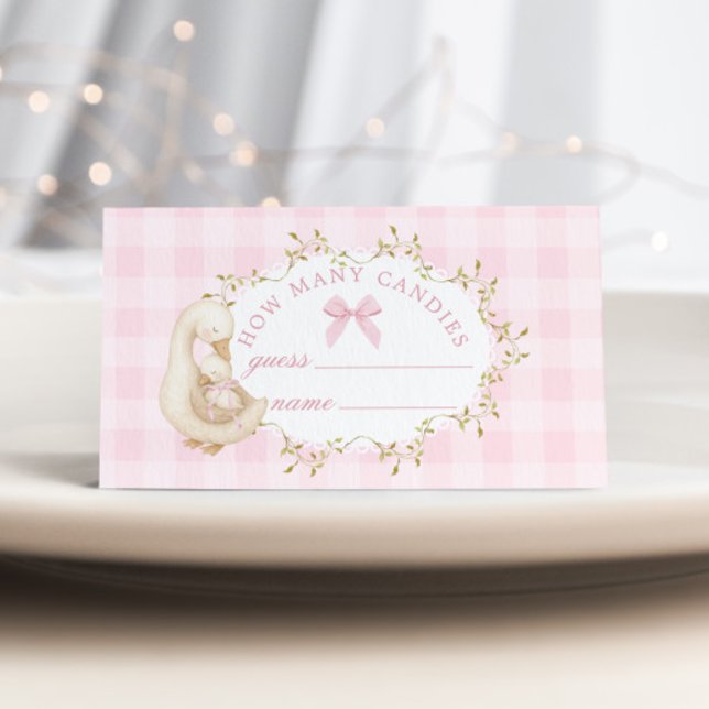 Cartão De Informações Silly Goose Pink Gingham How many candies (Criador carregado)