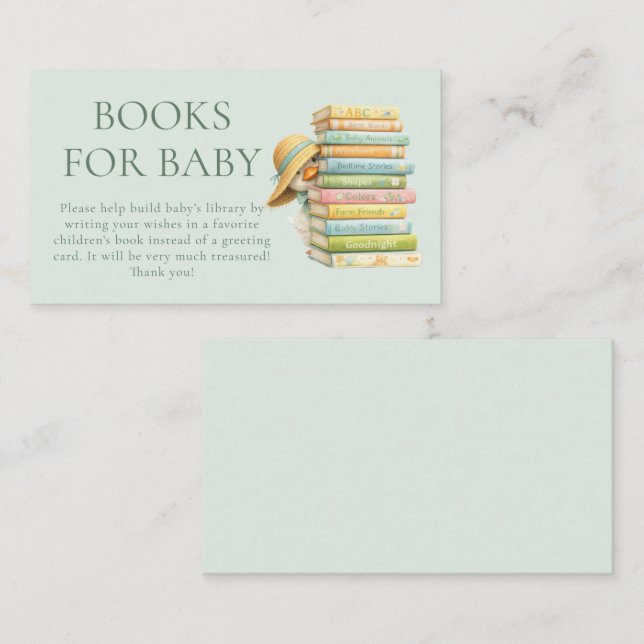 Cartão De Informações Silly Goose Sage Books for Baby Shower  (Frente/Verso)