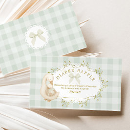 Cartão De Informações Silly Goose Sage Bow Gingham Diaper raffle ticket