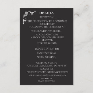 Cartão De Informações Silver Elegance Collection Wedding Details Card