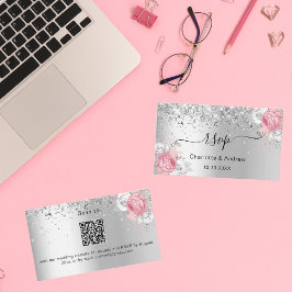 Cartão De Informações Silver rosa floral website de casamento RSVP Códig