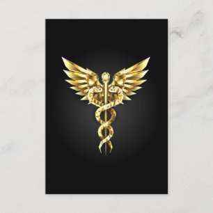Cartão De Informações Símbolo Poligonal Dourado Caduceus