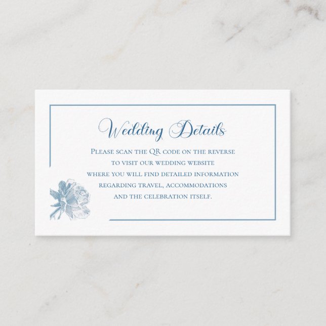 Cartão De Informações Simple Calligraphy Dusty Blue QR Info Wedding (Frente)