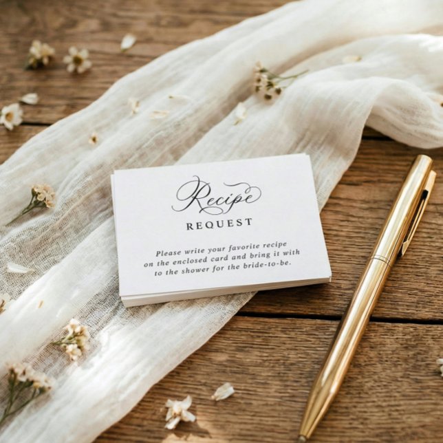 Cartão De Informações Simple Elegant Bridal Shower Recipe Request (Bridal shower recipe request insert card with elegant script and simple classic layout)