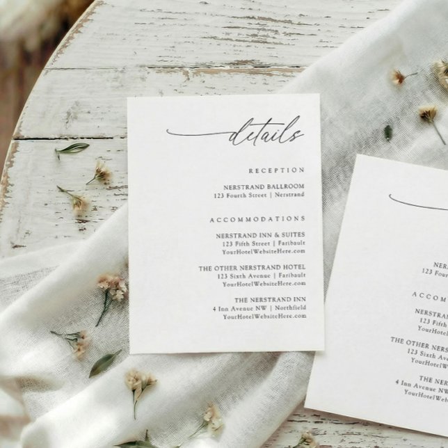 Cartão De Informações Simple Elegant Handwriting Wedding Details (modern wedding details card minimalist elegant script reception and hotel accommodations info)