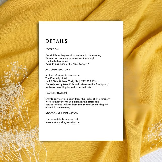 Cartão De Informações Simple Ivory Wedding Details  (Simple Ivory Wedding Details Enclosure Card)