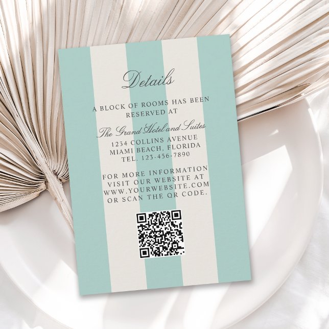 Cartão De Informações Simple Pale Teal Cabana Stripes Wedding Details (Criador carregado)