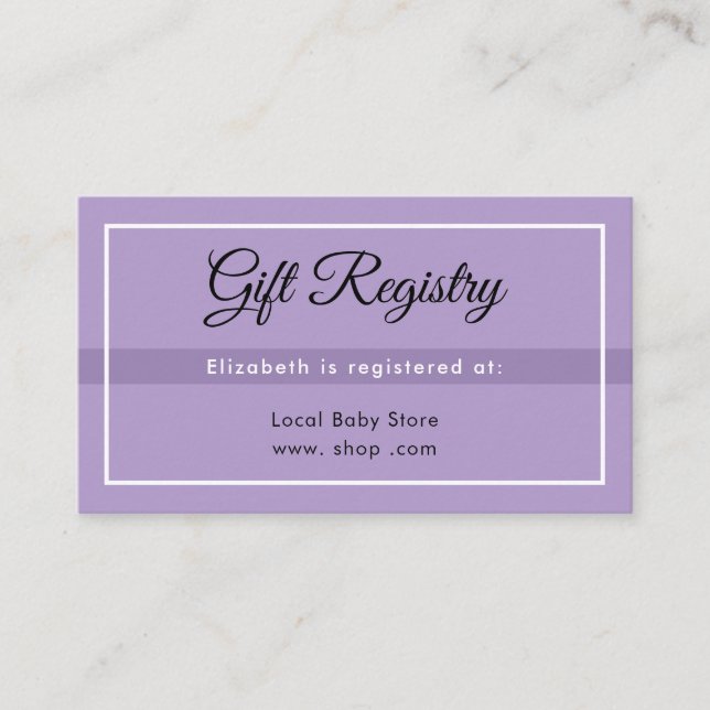 Cartão De Informações Simple Purple Babyshower Registry Enclosure Card (Frente)