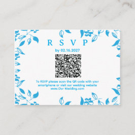 Cartão De Informações simple QR RSVP blue floral rustic card