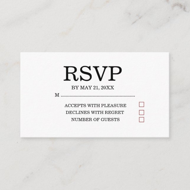 Cartão De Informações Simple Wedding RSVP Enclosure Card (Frente)